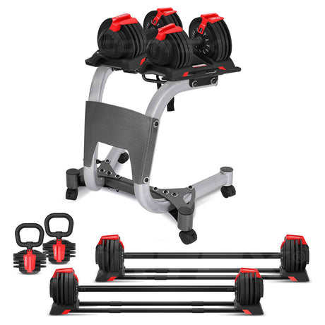 CORTEX Revolock V2 48kg Adjustable Dumbbell + Barbell + Kettlebell All-in-One Set with Stand (24kg Pair)