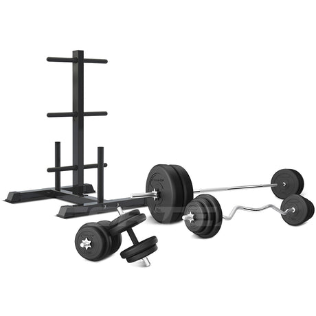 CORTEX 90kg EnduraCast Barbell Weight Set with Weight Tree