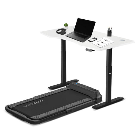 Lifespan Fitness V-FOLD Treadmill with ErgoDesk Automatic Standing Desk 1500mm in White/Black