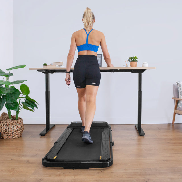 Lifespan Fitness V-FOLD Treadmill with ErgoDesk Automatic Standing Desk 1500mm in Oak/Black