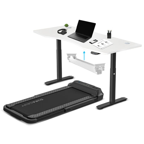 Lifespan Fitness V-FOLD Treadmill with ErgoDesk Automatic Standing Desk 1800mm in White/Black with Cable Management