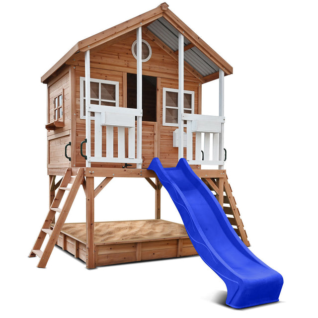 Lifespan Kids Winchester Cubby House with 1.2m Elevation Platform and 2.2m Blue Slide