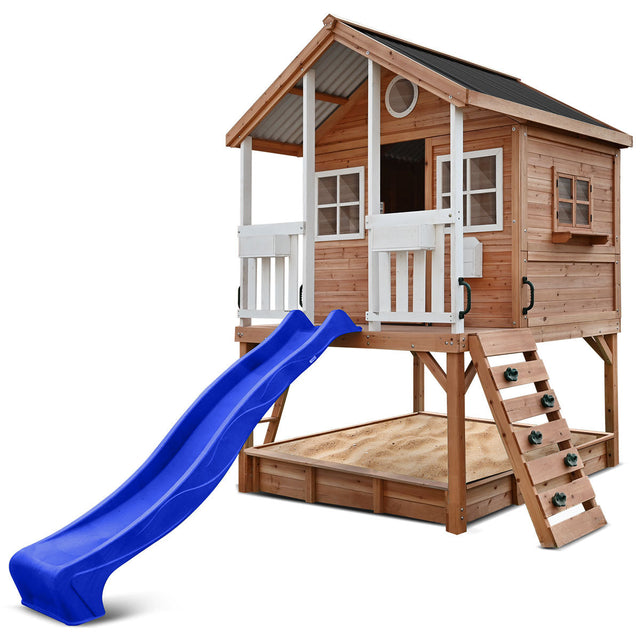 Lifespan Kids Winchester Cubby House with 1.2m Elevation Platform and 2.2m Blue Slide