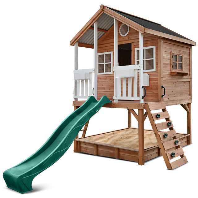 Lifespan Kids Winchester Cubby House with 1.2m Elevation Platform and 2.2m Green Slide