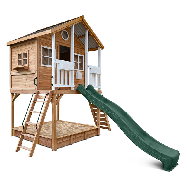 Lifespan Kids Winchester Cubby House with 1.45m Elevation Platform and 3m Green Slide