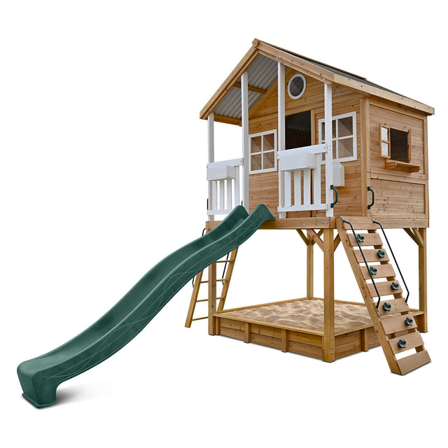 Lifespan Kids Winchester Cubby House with 1.45m Elevation Platform and 3m Green Slide