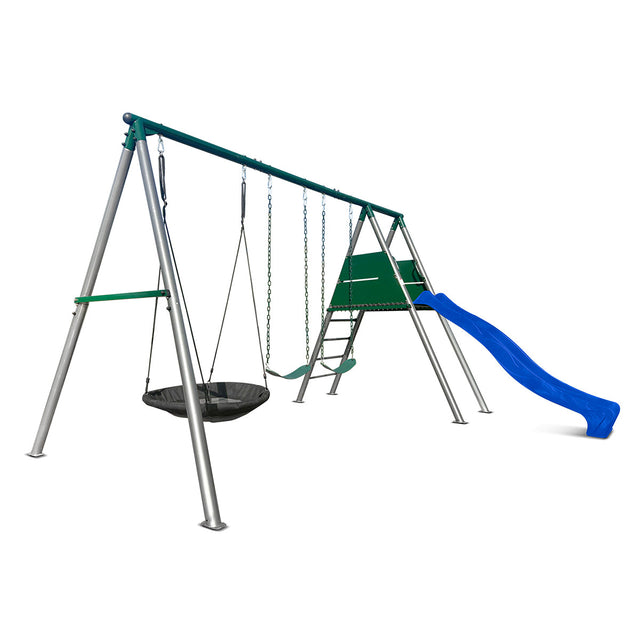 Lifespan Kids Europa Commercial Steel Swing Set with 2.2m Blue Slide